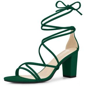 Perphy Women’s Faux Suede Lace Up Strappy Chunky Heel Sandals Green 7.5 NEW